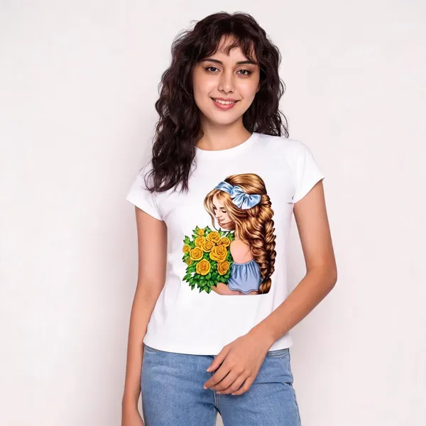 White_Pure_Cotton_Graphic_Print_Round_Neck_T-Shirt_For_Women
