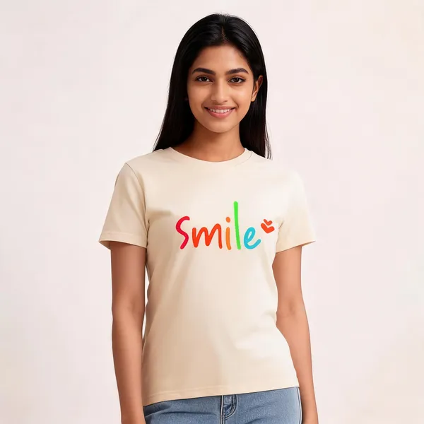 Beige_Pure_Cotton_Printed_Round_Neck_T-Shirt_For_Women