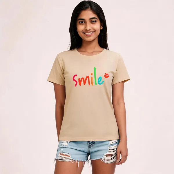 Beige_Pure_Cotton_Printed_Round_Neck_T-Shirt_For_Women
