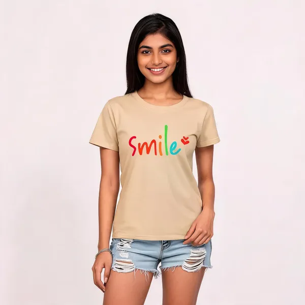 Beige_Pure_Cotton_Printed_Round_Neck_T-Shirt_For_Women