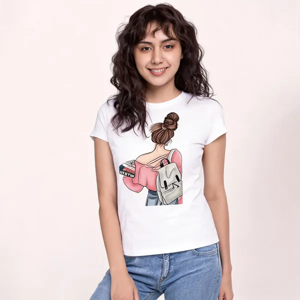 White_Pure_Cotton_Graphic_Print_Round_Neck_T-Shirt_For_Women