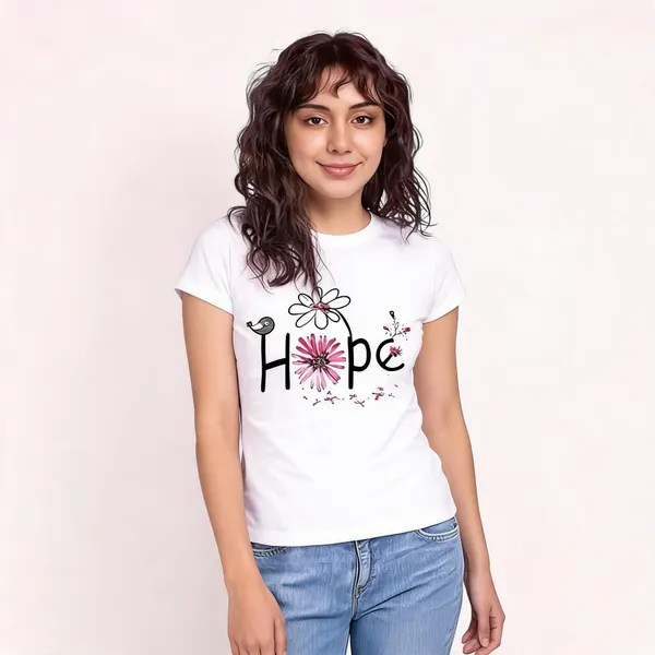 White_Pure_Cotton_Self_Design_Round_Neck_T-Shirt_For_Women