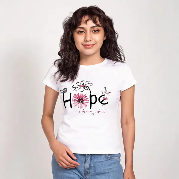 White_Pure_Cotton_Self_Design_Round_Neck_T-Shirt_For_Women