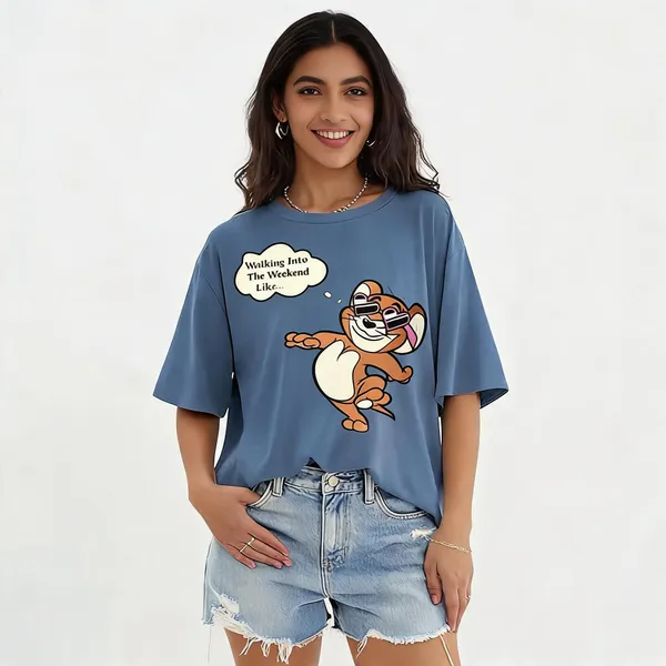 Blue_Pure_Cotton_Printed_Oversized_Round_Neck_T-Shirt_For_Women
