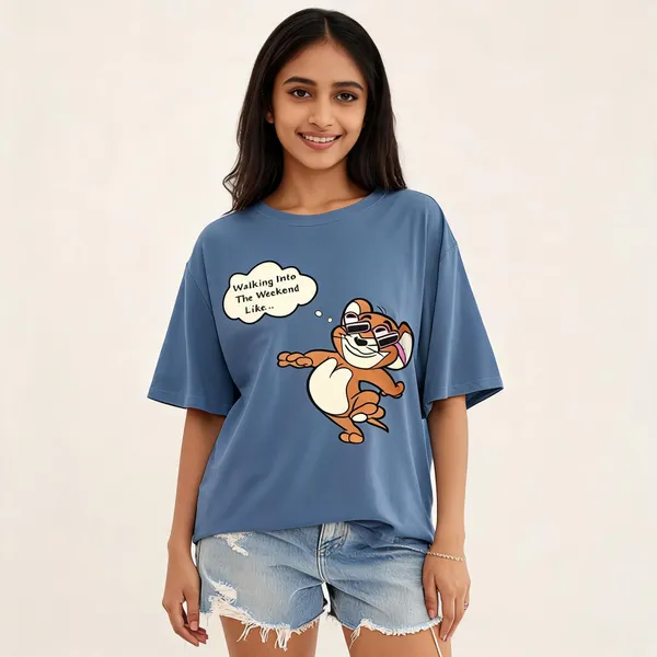 Blue_Pure_Cotton_Printed_Oversized_Round_Neck_T-Shirt_For_Women