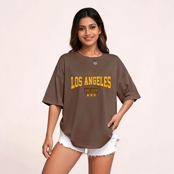 Brown_Pure_Cotton_Oversized_Printed_Round_Neck_T-Shirt_For_Women