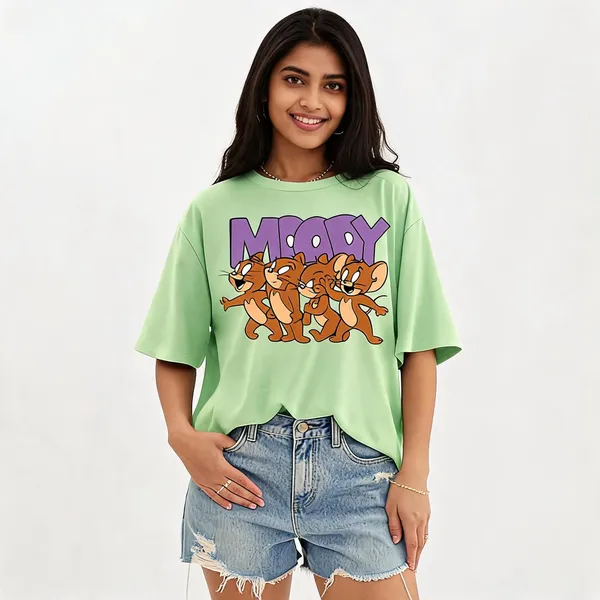 Light_Green_Pure_Cotton_Round_Neck_Printed_T-Shirt_For_Women