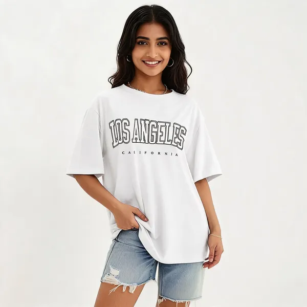 White_Pure_Cotton_Oversized_Drop_Shoulder_T-Shirt_For_Women