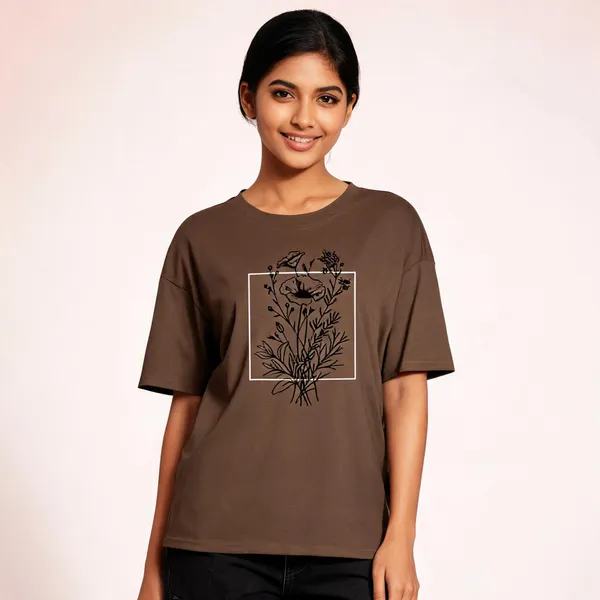 Brown_Pure_Cotton_Oversized_Printed_Round_Neck_T-Shirt_For_Women