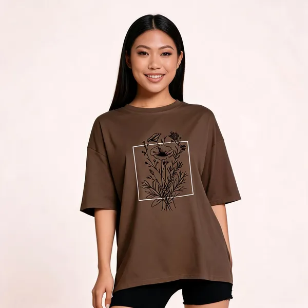 Brown_Pure_Cotton_Oversized_Printed_Round_Neck_T-Shirt_For_Women