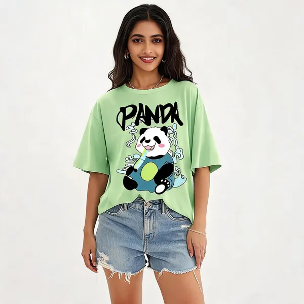 Light_Green_Pure_Cotton_Oversized_Printed_T-Shirt_For_Women