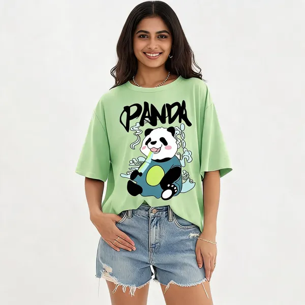 Light_Green_Pure_Cotton_Oversized_Printed_T-Shirt_For_Women