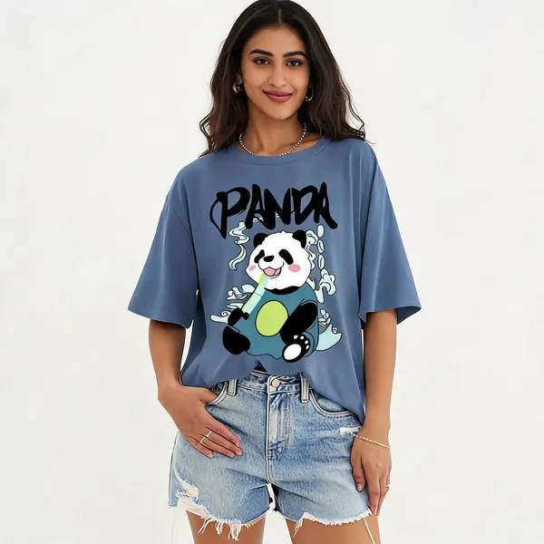 Blue_Pure_Cotton_Oversized_Printed_Round_Neck_T-Shirt_For_Women