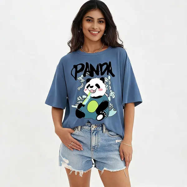 Blue_Pure_Cotton_Oversized_Printed_Round_Neck_T-Shirt_For_Women