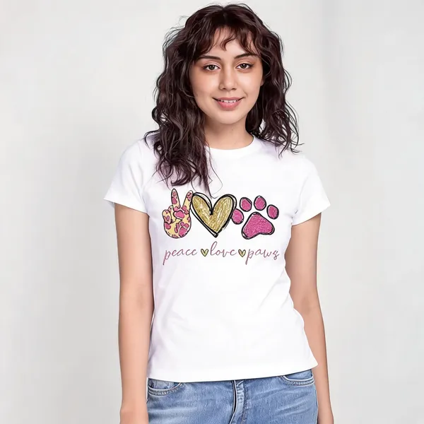 White_Pure_Cotton_Self_Design_Round_Neck_T-Shirt_For_Women
