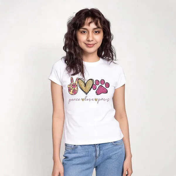 White_Pure_Cotton_Self_Design_Round_Neck_T-Shirt_For_Women