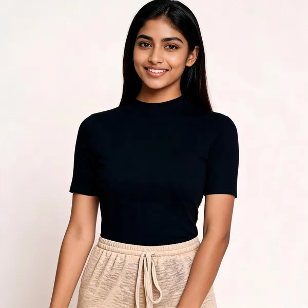 Black_Pure_Cotton_Solid_Round_Neck_T-Shirt_For_Women