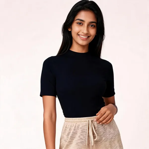 Black_Pure_Cotton_Solid_Round_Neck_T-Shirt_For_Women