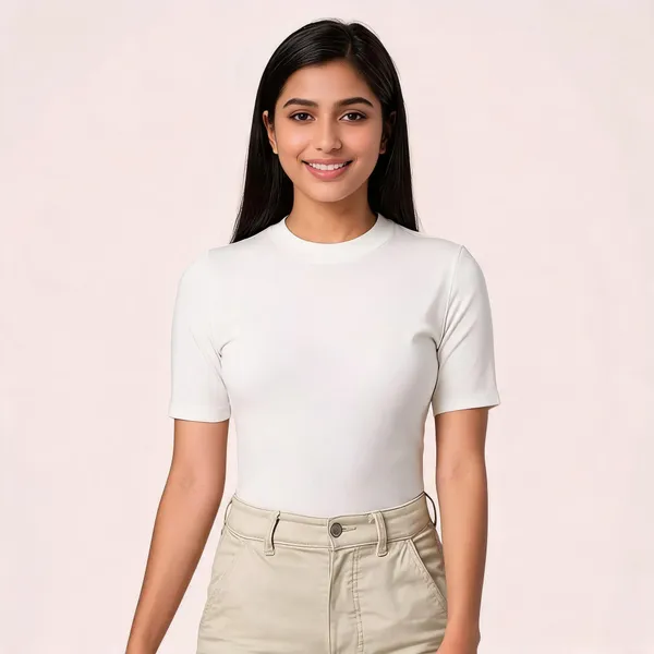 White_Pure_Cotton_Solid_Round_Neck_T-Shirt_For_Women