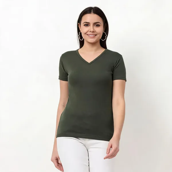 Green_Pure_Cotton_Solid_V-Neck_T-Shirt_For_Women