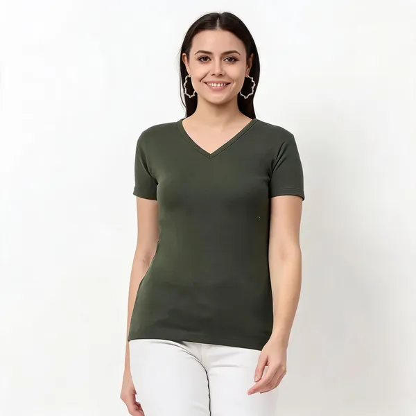 Green_Pure_Cotton_Solid_V-Neck_T-Shirt_For_Women
