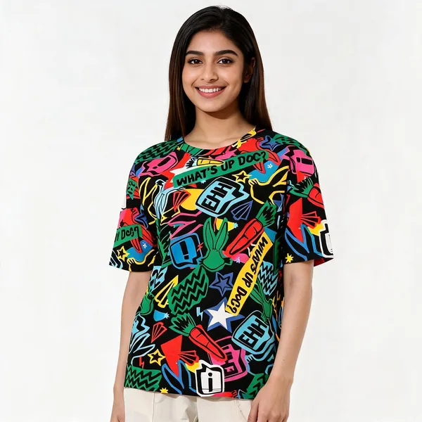 Multicolor_Pure_Cotton_Printed_Round_Neck_T-Shirt_For_Women