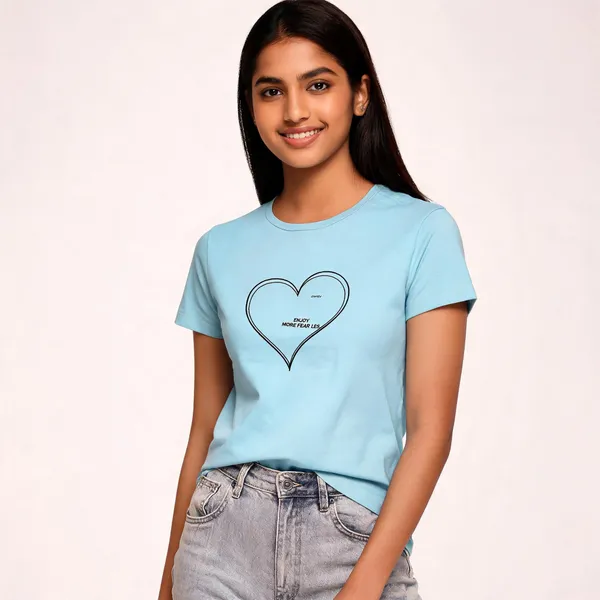 Light_Blue_Cotton_Heart_Print_Round_Neck_T-Shirt_For_Women