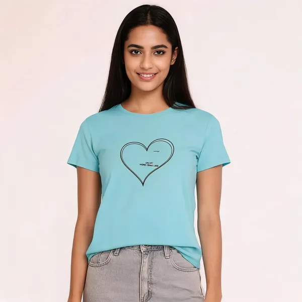 Light_Blue_Cotton_Heart_Print_Round_Neck_T-Shirt_For_Women