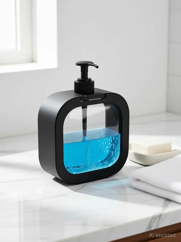 ROSSIL_Modern_Black_Soap_Dispenser_with_Transparent_Window_Refillable_Pump_Bottle_370_ml_Conditioner,_Gel,_Foam,_Liquid,_Lotion,_Shampoo,_Soap_Dispenser_(Black)