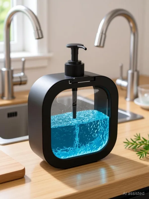 ROSSIL_Modern_Black_Soap_Dispenser_with_Transparent_Window_Refillable_Pump_Bottle_370_ml_Conditioner,_Gel,_Foam,_Liquid,_Lotion,_Shampoo,_Soap_Dispenser_(Black)