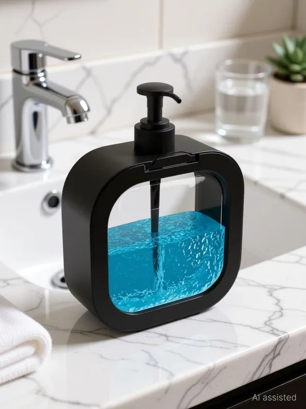 ROSSIL_Modern_Black_Soap_Dispenser_with_Transparent_Window_Refillable_Pump_Bottle_370_ml_Conditioner,_Gel,_Foam,_Liquid,_Lotion,_Shampoo,_Soap_Dispenser_(Black)