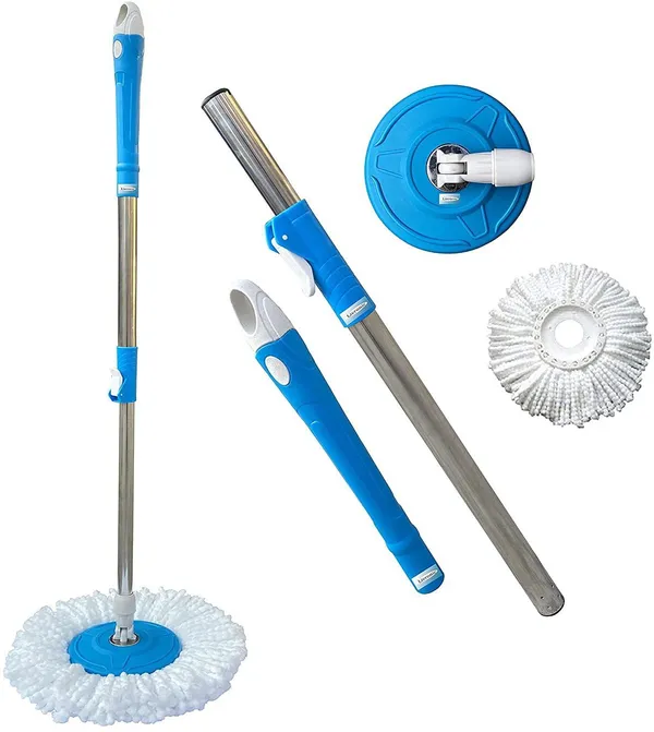 KAYKUS_Mop_360_Degree_Cleaning_Stainless_Steel_Spin_Mop_Extendable_Handle/Mop_Rod_Stick/Mop_Stick_with_01_Refill_(Blue,_Pack_OF_1)_Strip_Mop_(Blue)