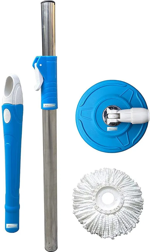KAYKUS_Mop_360_Degree_Cleaning_Stainless_Steel_Spin_Mop_Extendable_Handle/Mop_Rod_Stick/Mop_Stick_with_01_Refill_(Blue,_Pack_OF_1)_Strip_Mop_(Blue)