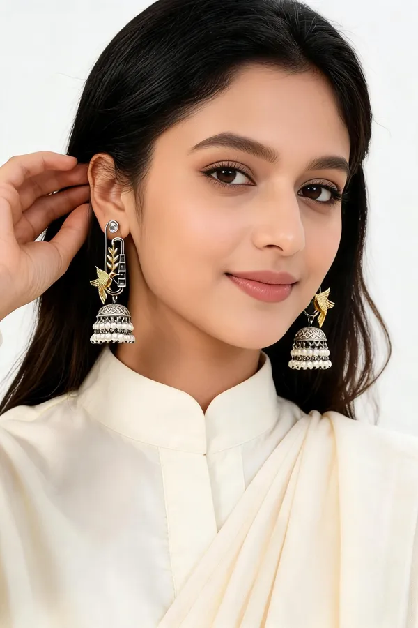 Hemlata_Dualtone_Jhumka_Clear_White