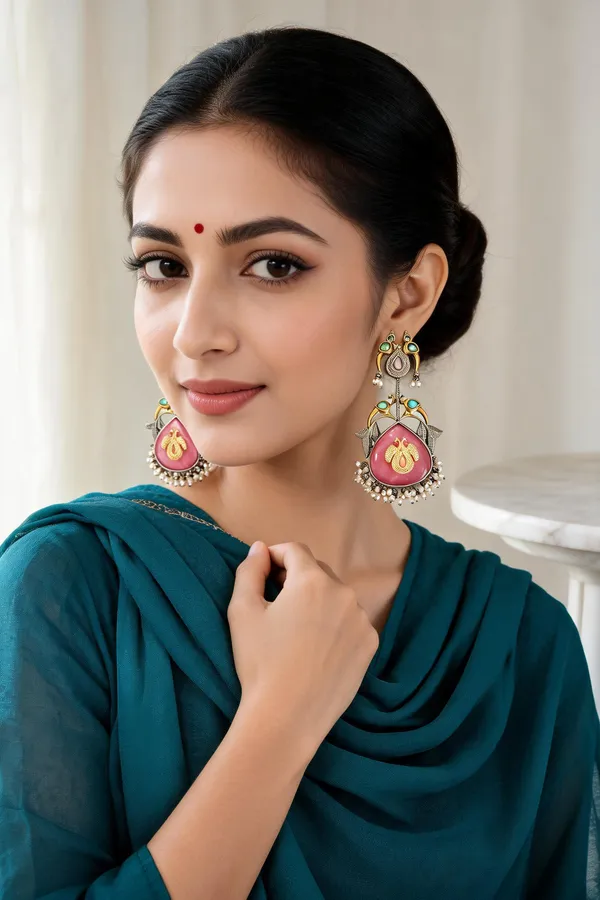 Maharani_Peacock_Earrings_Pink