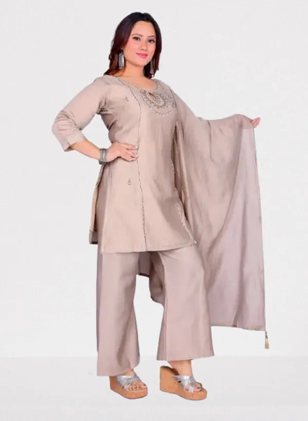 Tussar_Silk_Kurti_Pant_Dupatta_Set_For_Women
