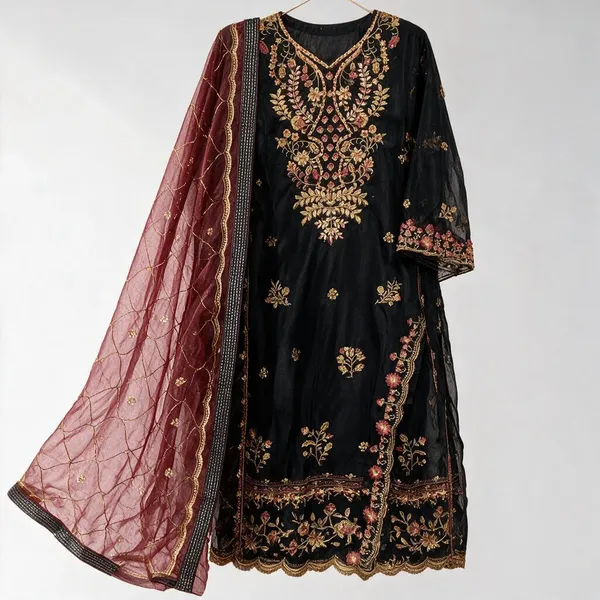 Georgette_Semi_Stitched_Kurti_Pant_Dupatta_Set_For_Women