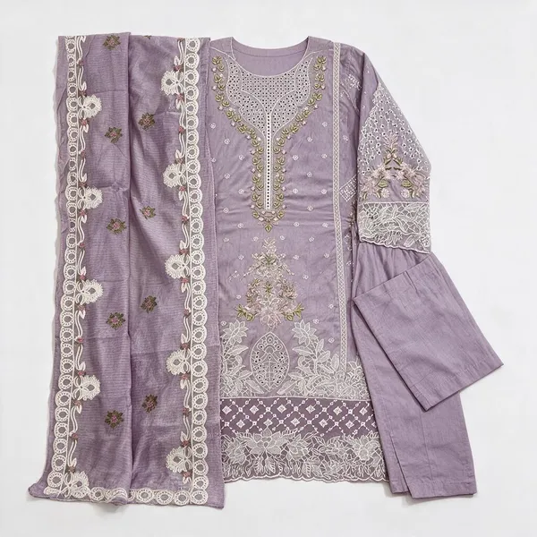 Georgette_Semi_Stitched_Kurti_Pant_Dupatta_Set_For_Women