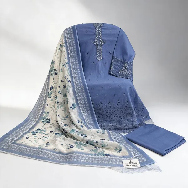 Cotton_Semi_Stitched_Kurti_Pant_Dupatta_Set_For_Women