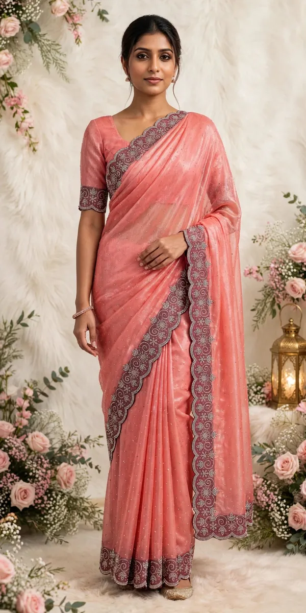 Peach_Twill_Net_Saree_For_Women