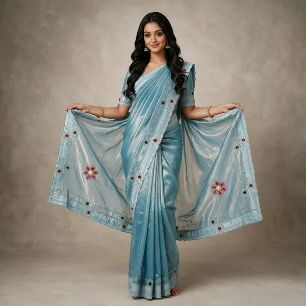 Blue_Twill_Net_Saree_For_Women