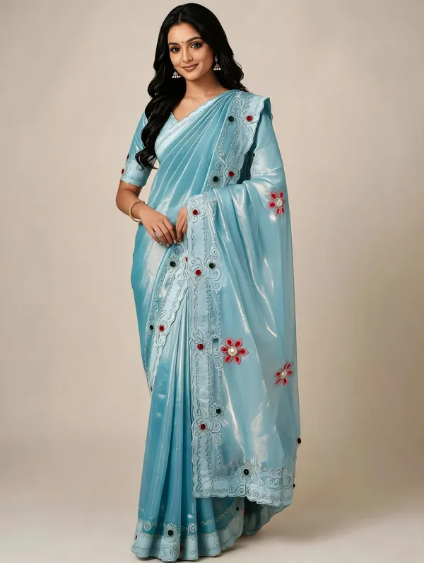 Blue_Twill_Net_Saree_For_Women