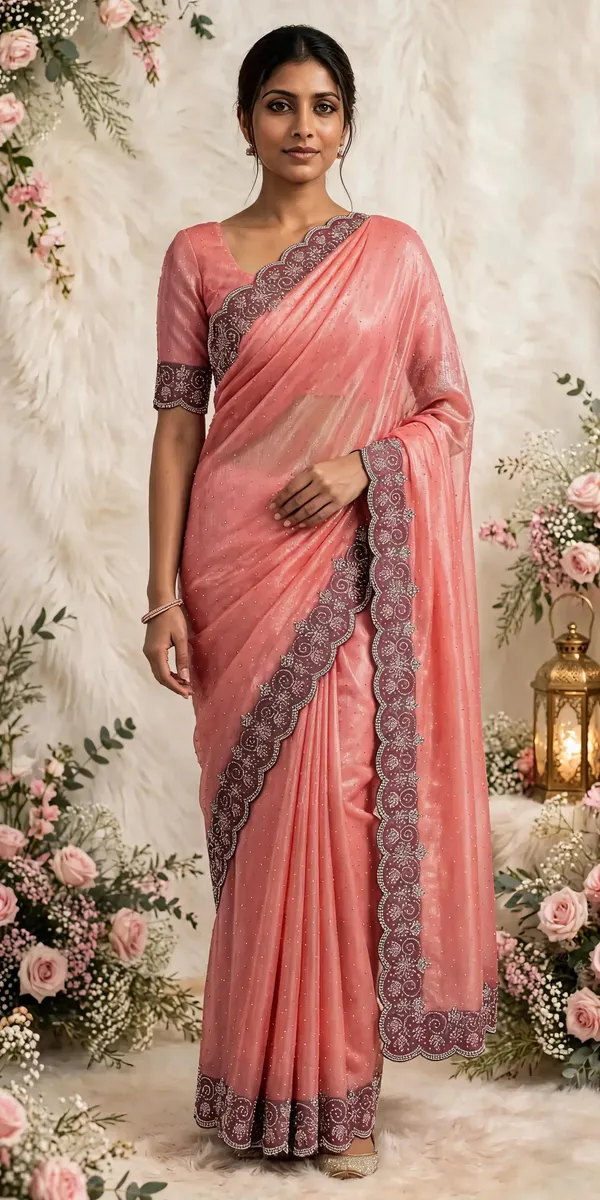 Peach_Twill_Net_Saree_For_Women