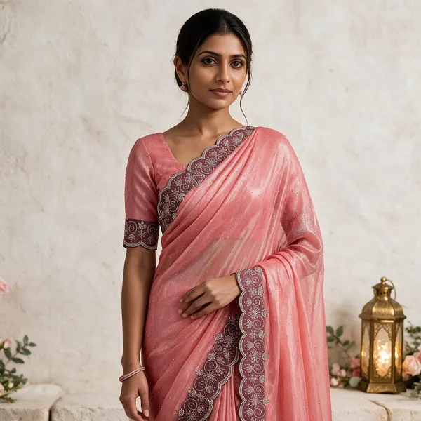Peach_Twill_Net_Saree_For_Women