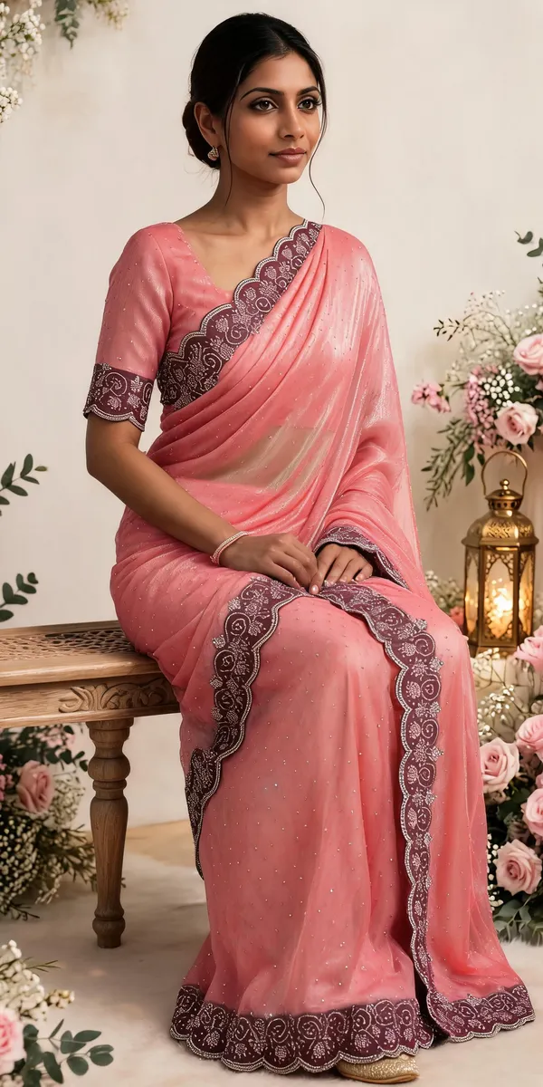 Peach_Twill_Net_Saree_For_Women