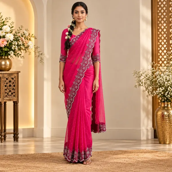 Pink_Twill_Net_Saree_For_Women