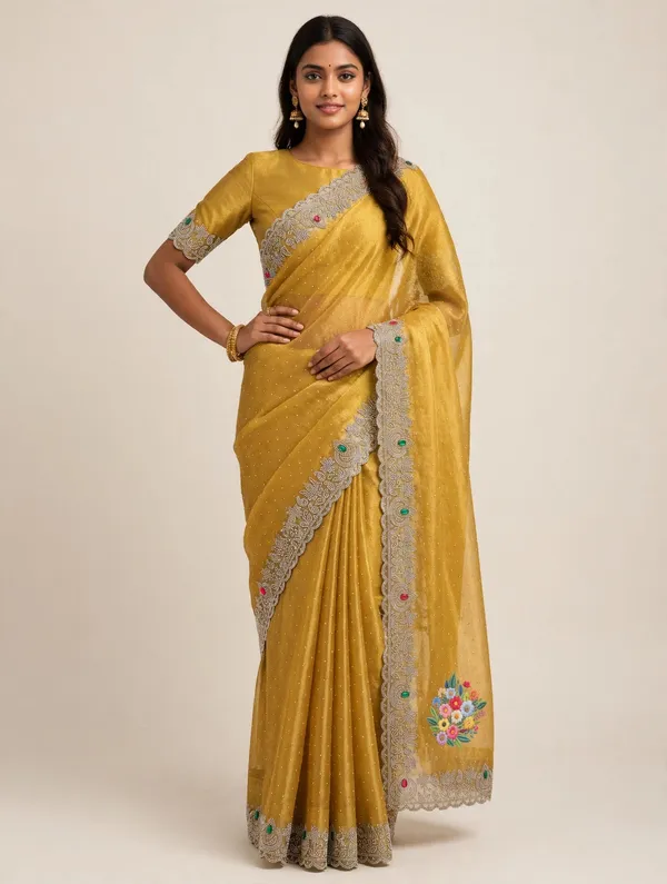 Mustard_Twill_Net_Saree_For_Women