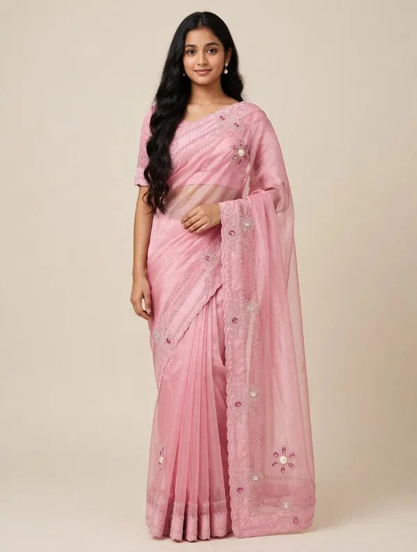 Pink_Twill_Net_Saree_For_Women