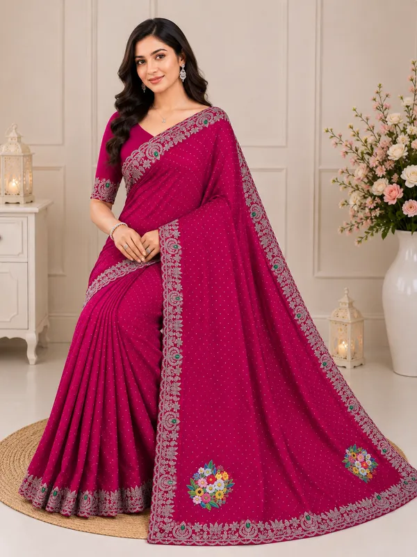 Magenta_Twill_Net_Saree_For_Women