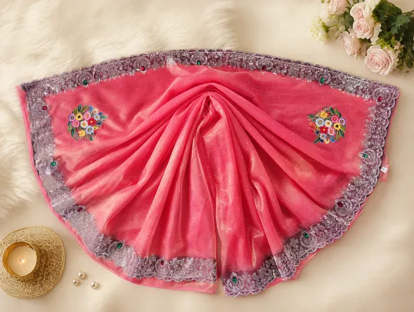 Pink_Twill_Net_Saree_For_Women